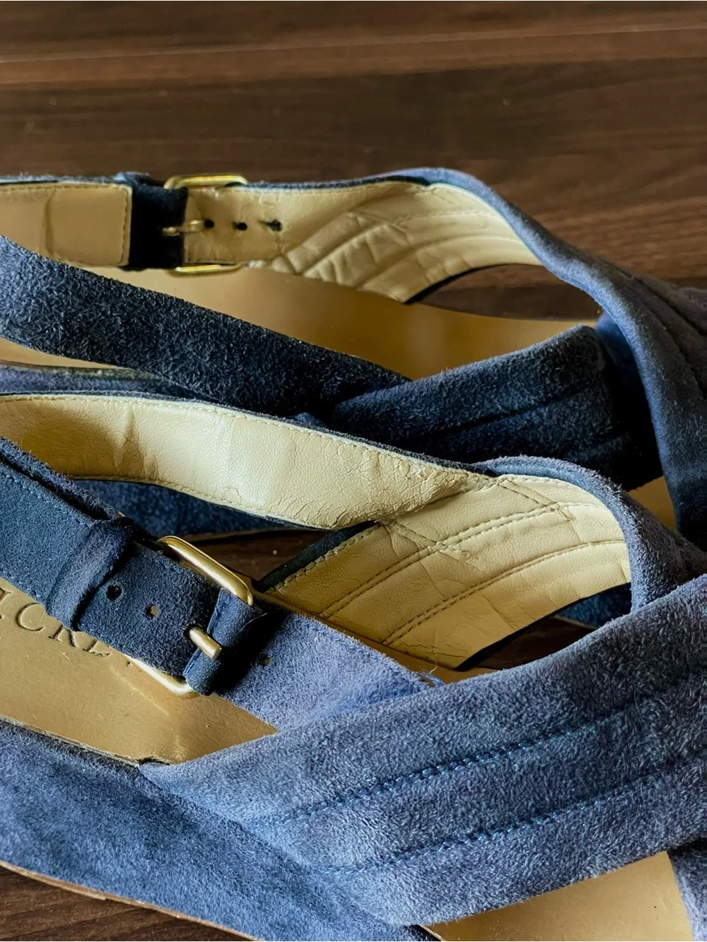 J Crew Navy Blue Marcie Suede Criss Cross Platform Wedge Sandals Size: 7.5/8